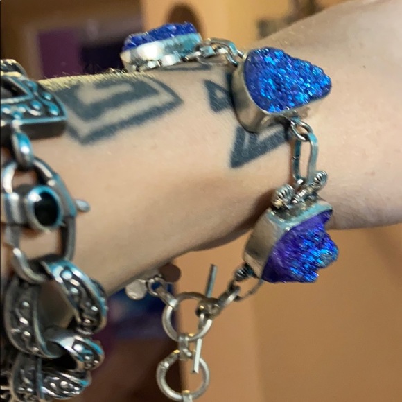 925 Sterling silver blue druzy quartz bracelet - Picture 9 of 9